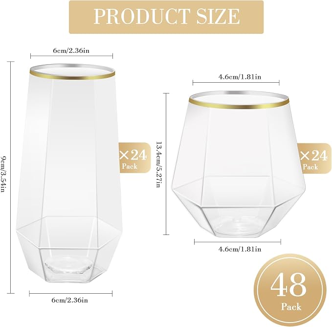 48 Pack Plastic Glasses – 24 x 9oz Stemless Champagne Flutes & 24 x 12oz - Image 6
