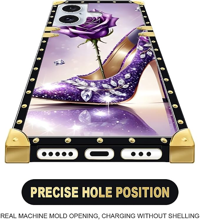Compatible with iPhone 16 Plus Case, High Heeled Purple Diamond Rose Luxury - Image 4