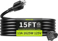 16/3 Black Extension Cord 15 FT Indoor, Short Extension Cord by Seeklyze
