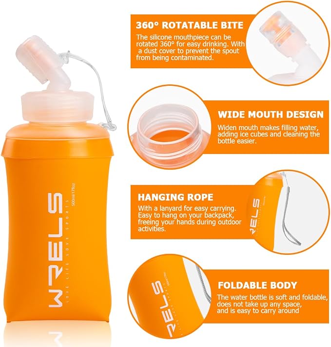 WRELS 350ml/500ml TPU Soft Water Bottles BPA Free Collapsible Soft Flask - Image 3