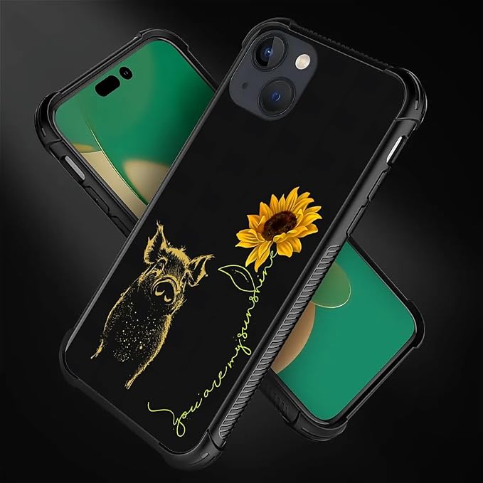 for iPhone 14 Case, Pig Sunflower Yellow Sunshine Pattern Graphic Design Girl - Image 4