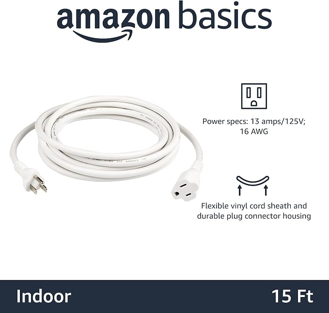 Amazon Basics Indoor Extension Cord, 3 Prong Outlet Extender Power Cord - Image 2