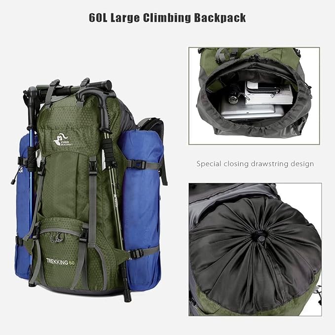 Bseash 60L Waterproof Hiking Camping Backpack - Image 4
