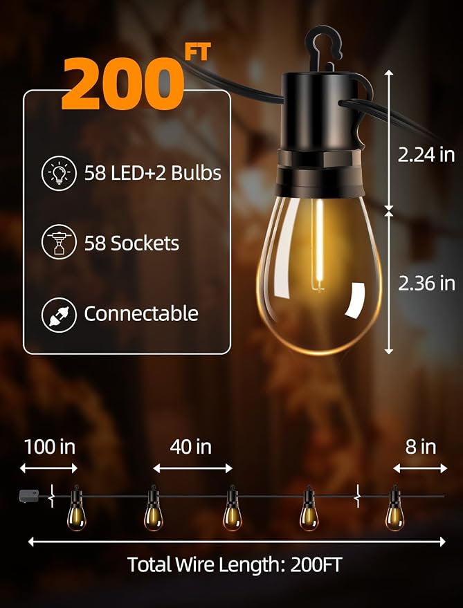 Outdoor Patio String Lights: S14 Shatterproof Bulb Outside Waterproof Light - - Image 6