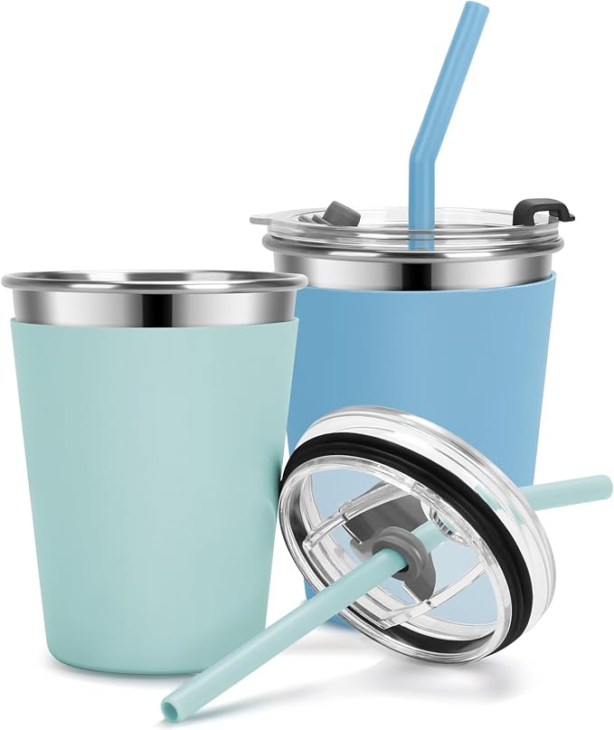 Kids Cups with Straws and Lids Leak Proof, 12oz Sippy Cups by Vermida