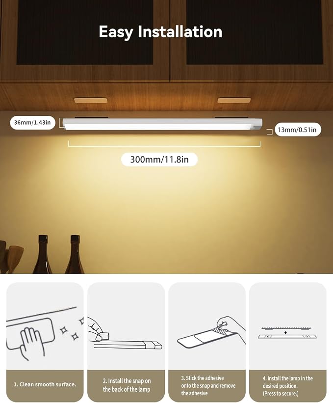 12 Inches Under Cabinet Lighting 3 Packs, Rechargeable Motion Sensor Light - Image 2