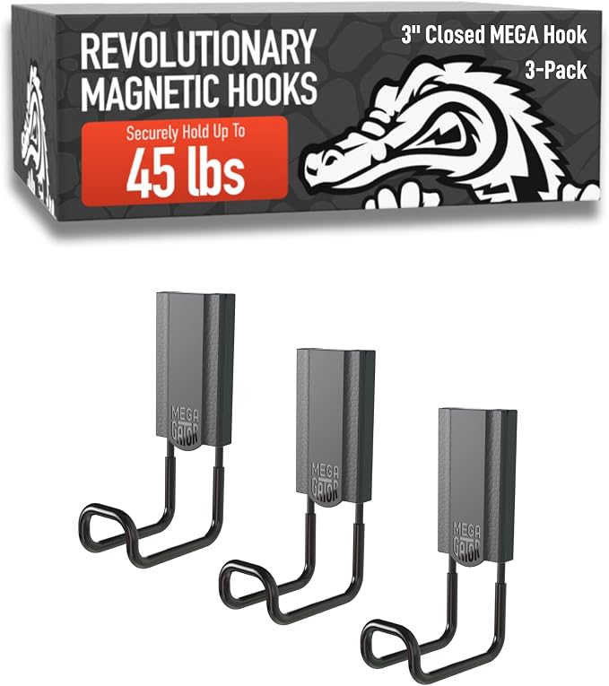 GATOR MAGNETICS MEGA 3 in Closed Hooks, 45 lb Heavy Duty Magnetic Hooks by GatorMagnetics
