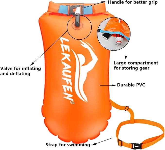 Swim Buoy for Open Water 2 Pack, 20L Swim Safety Float Waterproof Dry Bag for - Image 6