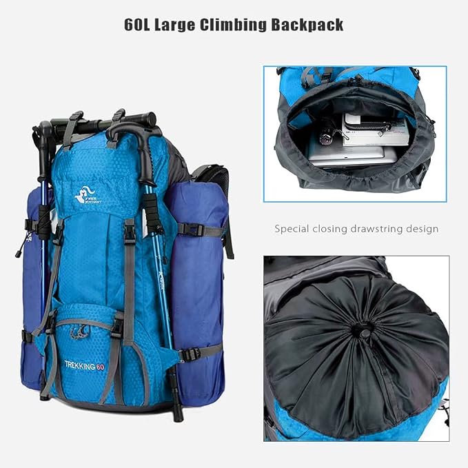 Bseash 60L Waterproof Hiking Camping Backpack - Image 5