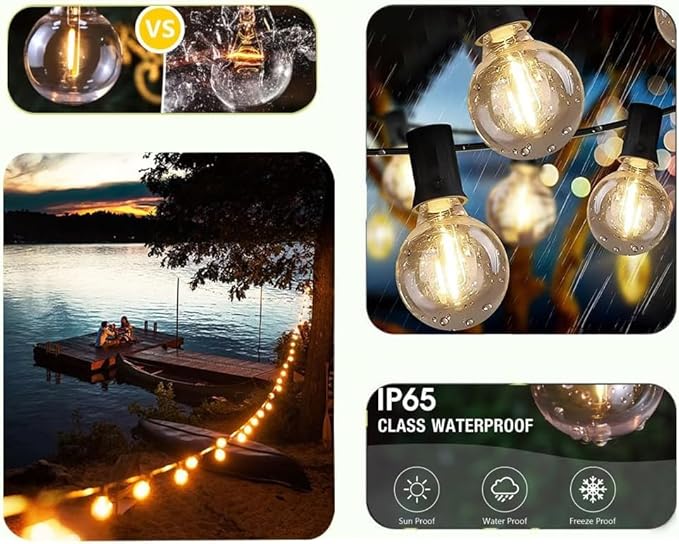 Lampat String Lights, LED 100 Light Bulbs, 100Ft G40 Globe String Lights - Image 4