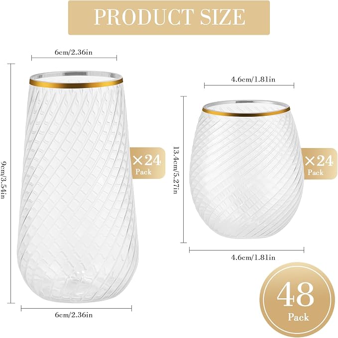 48 Pack Plastic Wine Glasses – 24 x 9oz Stemless Champagne Flutes & 24 x 12oz - Image 6
