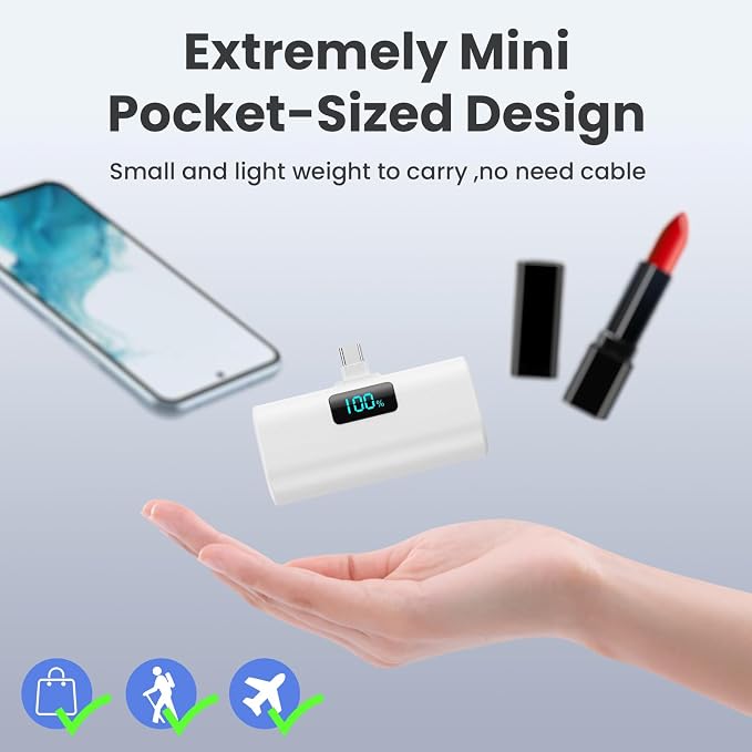 Small Portable Charger 5200mAh, Upgraded PD USB C Power Bank Built-in USB-C - Image 3