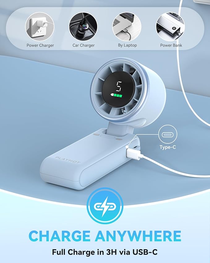 PlayHot Portable Handheld Turbo Fan, 5-Speed Personal Fans, 5000mAh - Image 4