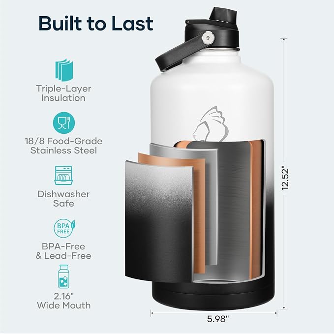 BUZIO 1 Gallon Water Bottle, 128oz Insulated Water Jug Double Walled Vacuum - Image 4