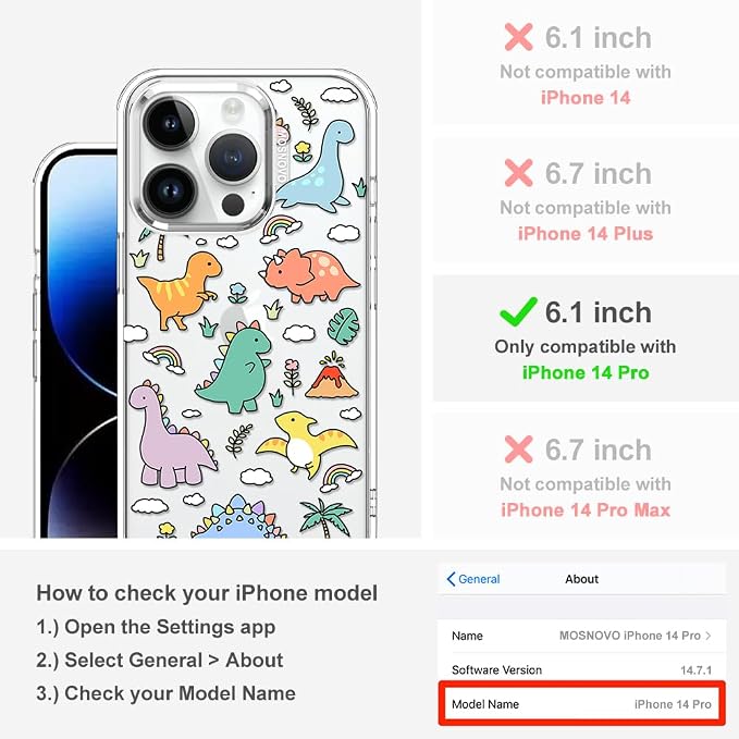 MOSNOVO for iPhone 14 Pro Case | Military Grade 6.6ft Drop Tested | Clear - Image 2