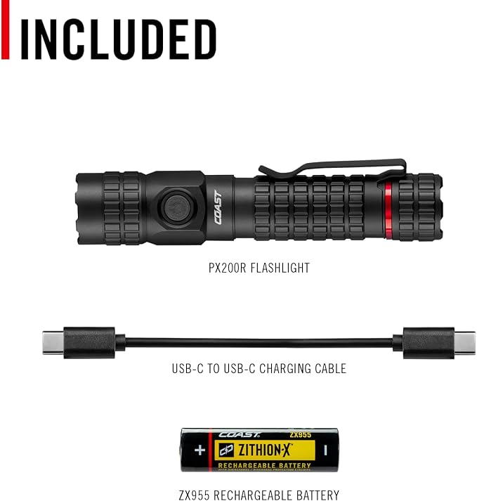 Coast PX200R 2000 Lumen Rechargeable LED Flashlight, Twist Focus, 2-Position - Image 7
