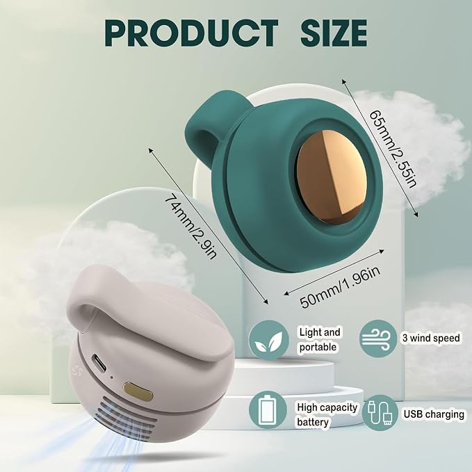 Portable Silent Mini Bladeless Fan Clip On, Small Clip Fan, Adjustable 3 Speeds - Image 2