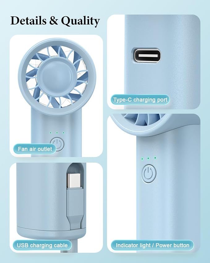 Portable Handheld Fan with Power Bank, 3 IN 1 USB Rechargeable Mini Personal - Image 7