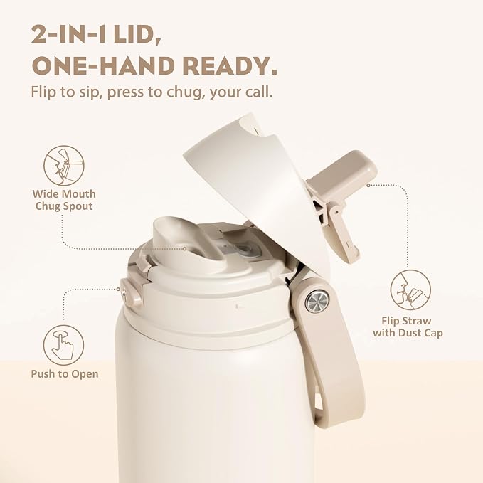 POWCAN 32 oz Insulated Water Bottle, 2-in-1 Push-Button Spout & Quick-Flip - Image 2