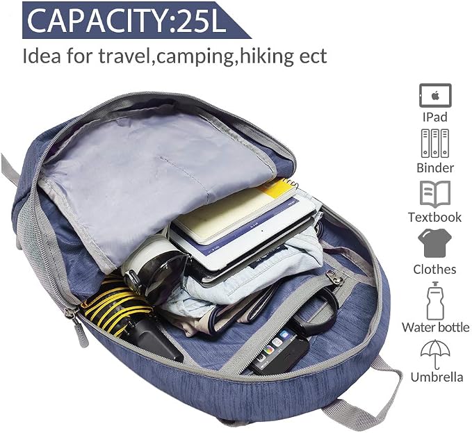 ZOMAKE 25L Ultra Lightweight Packable Backpack, Foldable Hiking Backpacks Water - Image 3