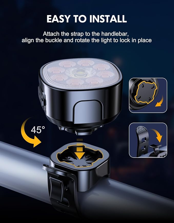 Cuvccn Bike Lights Super Bright, Rechargeable Bicycle Lights Set Multiple Modes - Image 6