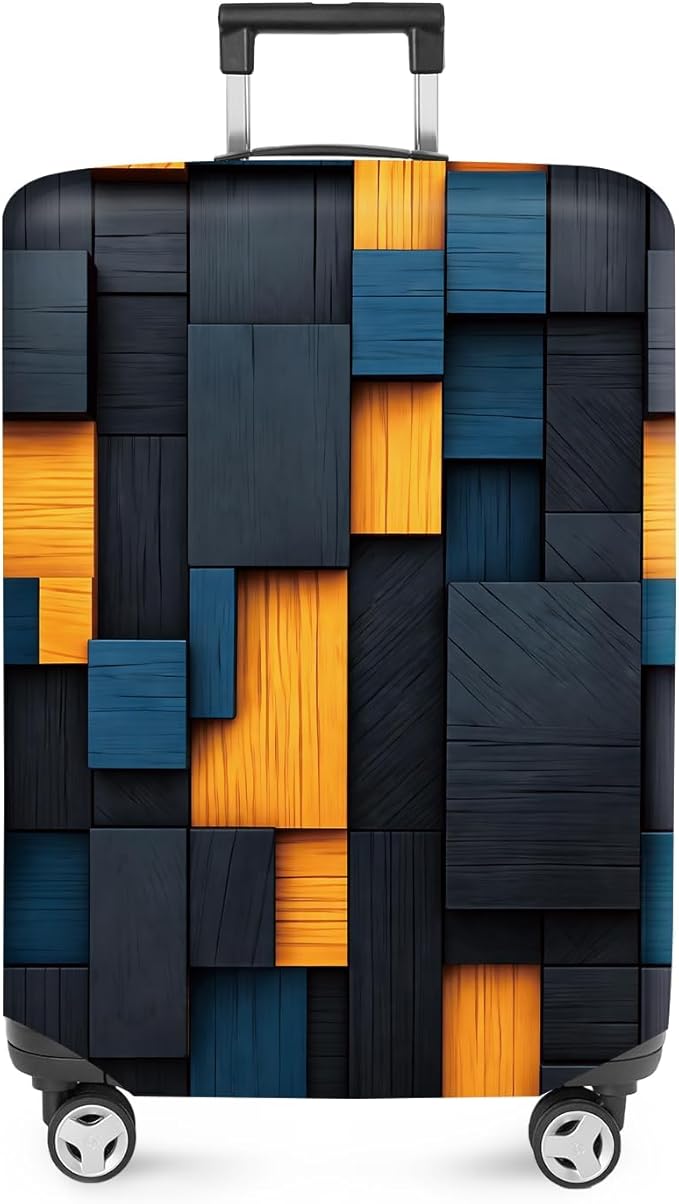 ANNA QUEEN Dark Geometric Wood Luggage Cover, Modern Abstract Suitcase Protector by ANNAQUEEN