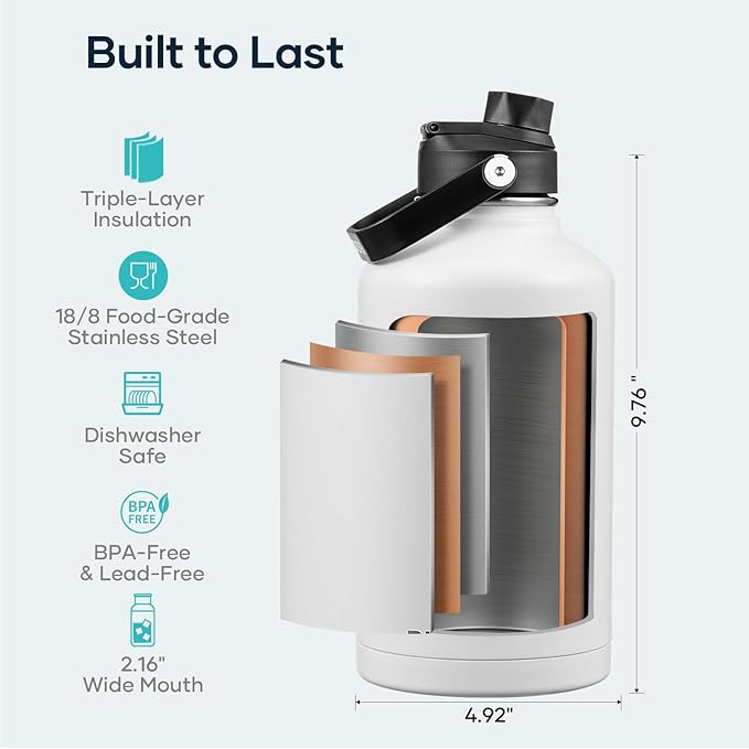 BUZIO 64oz Insulated Water Bottle, Half gallon Stainless Steel Jug, Triple Wall - Image 4