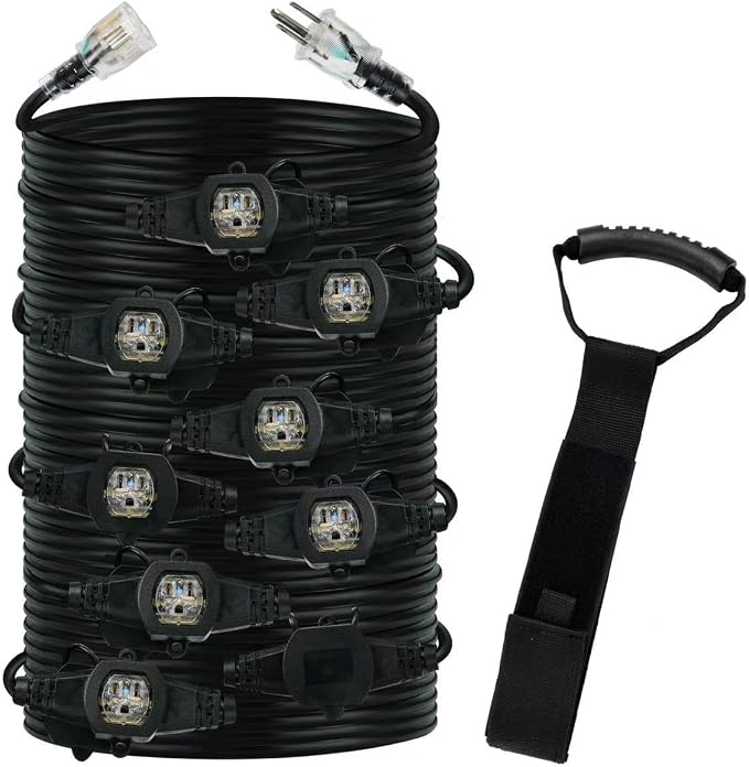 50FT 12 Gauge Multi-Outlet Outdoor Extension Cord, 10 Evenly Spaced by lalarodia