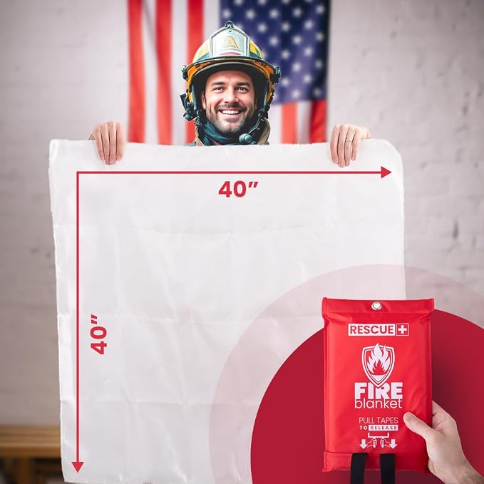 Rescue+ Emergency Fire Blankets – 2 Pack, 40” x 40” Fiberglass Flame Retardant - Image 4