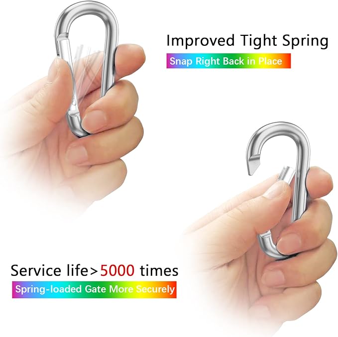 sprookber 3" Aluminum Carabiner D Ring, Caribeener Clips, Spring Snap Hook - Image 3