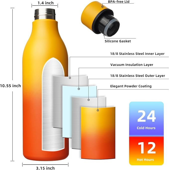 BJPKPK Insulated Water Bottles, 25 oz Stainless Steel Metal Water Bottle - Image 3
