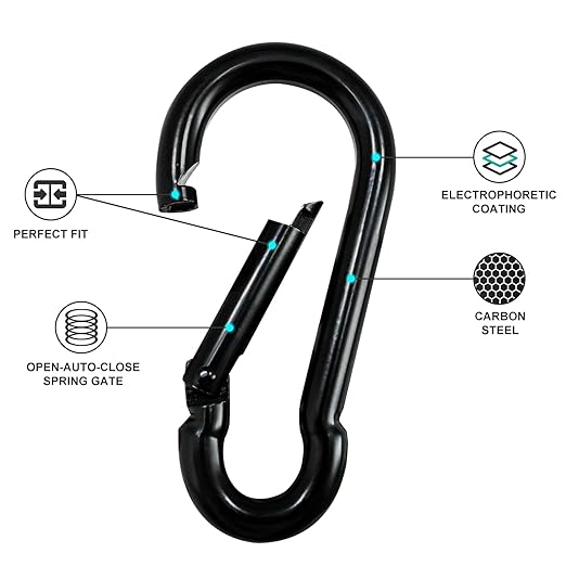 Large Carabiner Clip Hook, 7 inch 2 pcs Black Heavy Duty Spring Snap Hook Key - Image 4