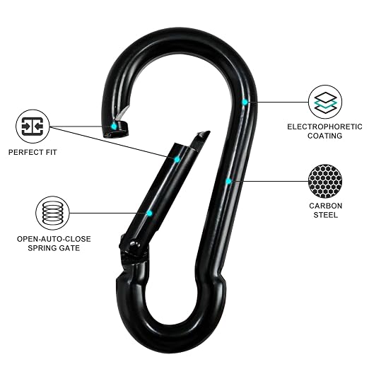 Small Carabiner Clip Hook, 1.97 inch 15 pcs Black Heavy Duty Spring Snap Hook - Image 4