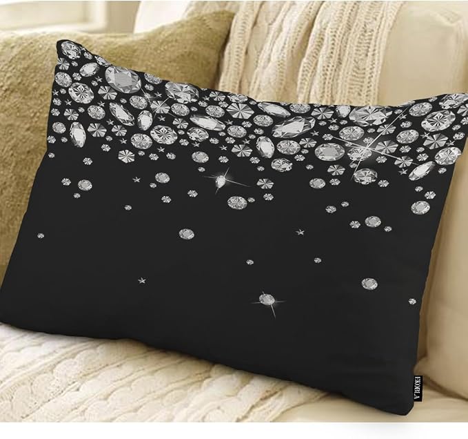 EKOBLA Shiny Diamond Rectangle Pillow Cases White Crystal Sparkle Gemstone - Image 2