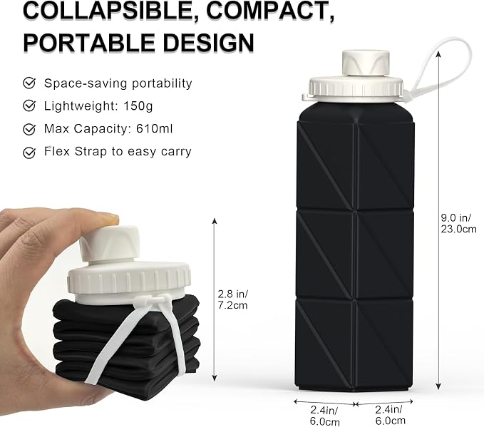 BEAUTAIL Collapsible Water Bottles 20.6oz 2 Pack, Silicone Foldable Portable - Image 3