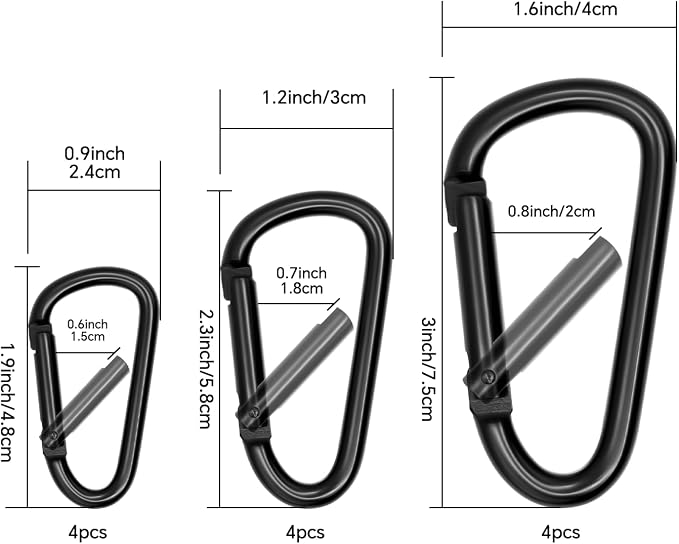 Black Carabiner Clip, Includes Mini 2 Inch Carbineers, Small 2.3" D Ring Clip - Image 7