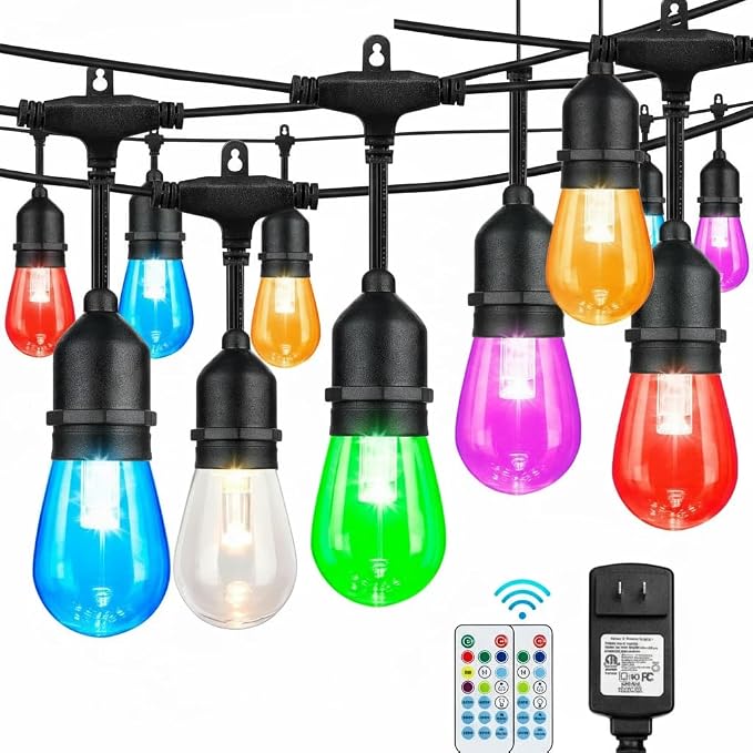 Auroraworld 96FT RGB Outdoor String Lights, Dimmable Color Changing Waterproof by Auroraworld