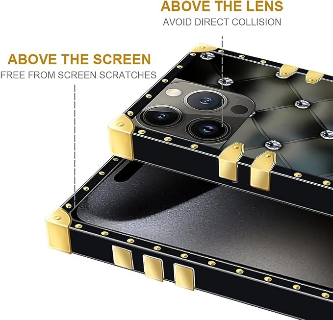 Compatible with iPhone 16 Pro Max Case, Shiny Black Sofa Crystal Luxury Golden - Image 6