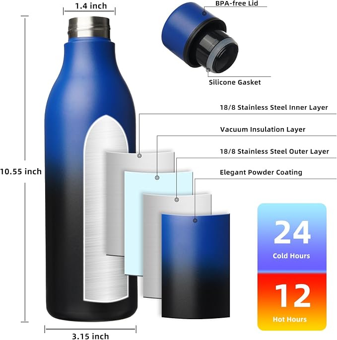 BJPKPK Insulated Water Bottles, 25 oz Stainless Steel Metal Water Bottle - Image 3