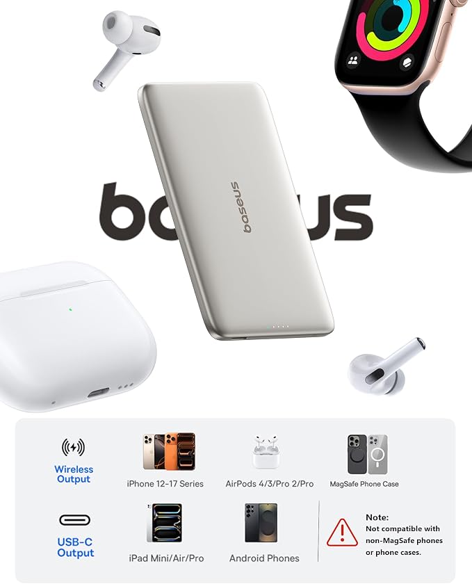 Baseus Picogo Power Bank, 0.3" Ultra Slim 5000mAh MagSafe Portable Charger - Image 6