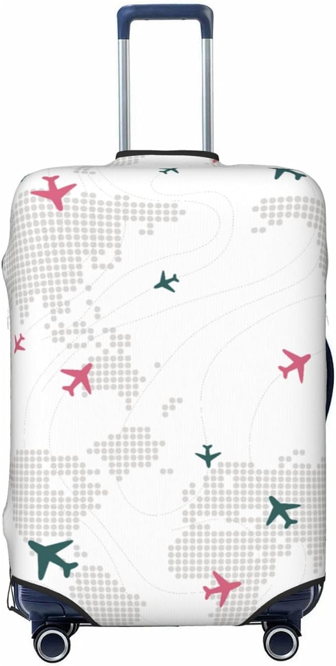 Luggage Cover with World Map and Airplane Print, Elastic Travel Suitcase by XBFCDN