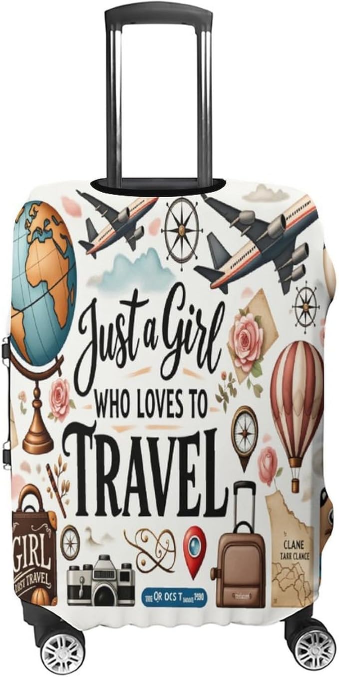 Travel Girl Adventure Globe Airplane Suitcase Camera Map Stretch Luggage Cover - Image 4