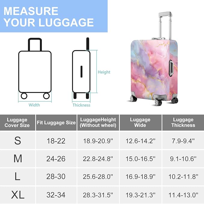 ANNA QUEEN Pink Marble Travel Luggage Cover -Stretchable Airplane Suitcase - Image 7