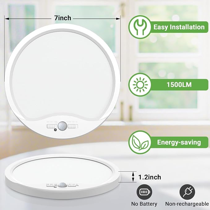 zemty 4Pack 7inch Motion Sensor Ceiling Lights Wired, 15W 1500lm 3CCT/3 - Image 5