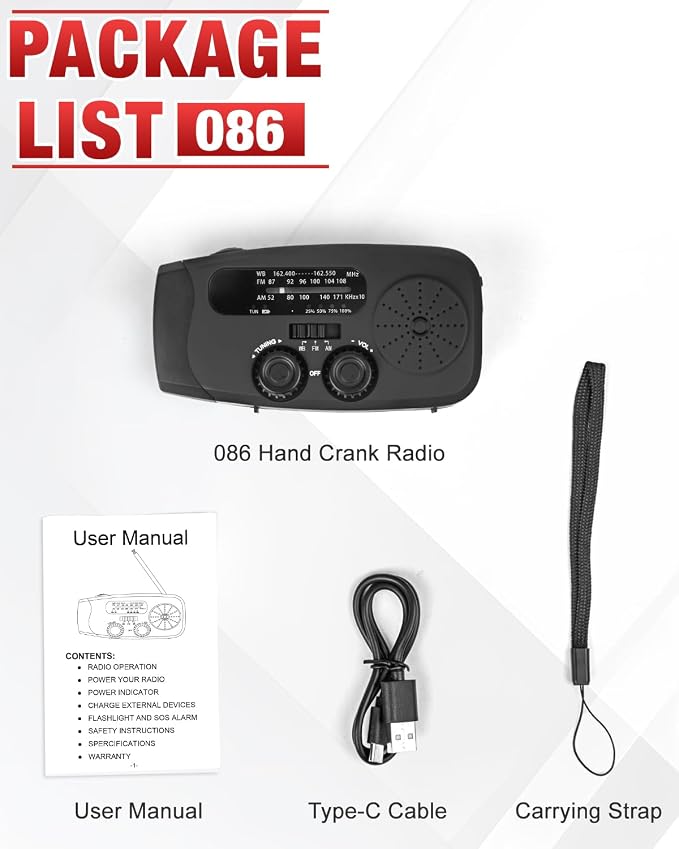 Emergency Hand Crank Radio Emgykit - 2000mAh/7400mWh AM/FM/NOAA Solar Hand - Image 8