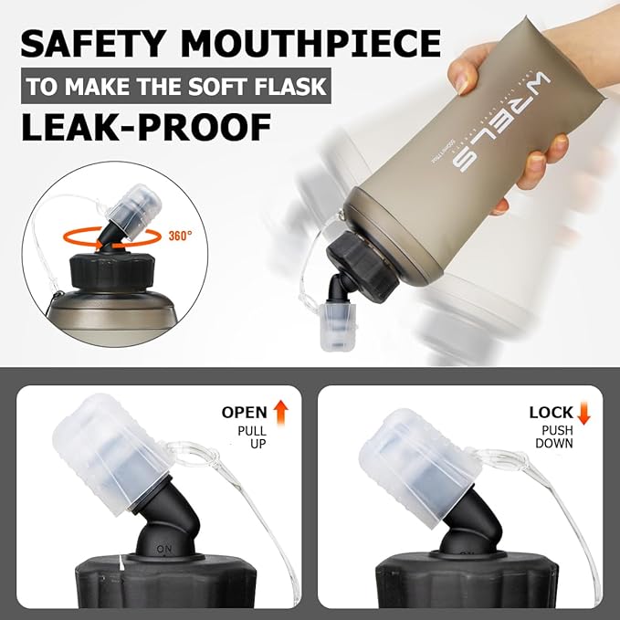 WRELS 350ml/500ml TPU Soft Water Bottles BPA Free Collapsible Soft Flask - Image 4