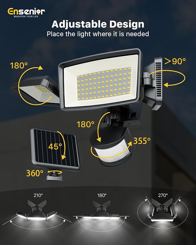 Ensenior Solar Security Lights, Wide Beam Flood Light 6500K Super Bright - Image 8