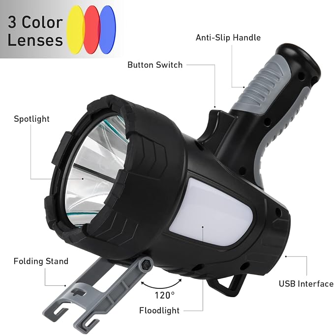 LBE Rechargeable Spotlight Outdoor, 000 Lumens Led Spotlight Flashlight - Image 6
