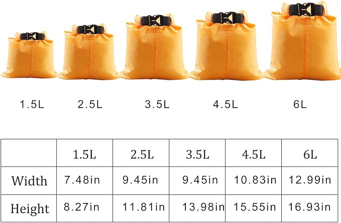 Pimoys 5 Pack Waterproof Dry Sacks, Lightweight Outdoor Dry Bags Ultimate Dry - Image 3