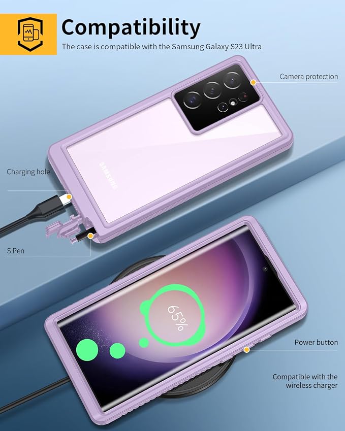 Lanhiem for Samsung Galaxy S23 Ultra Case, IP68 Waterproof Dustproof Case - Image 5